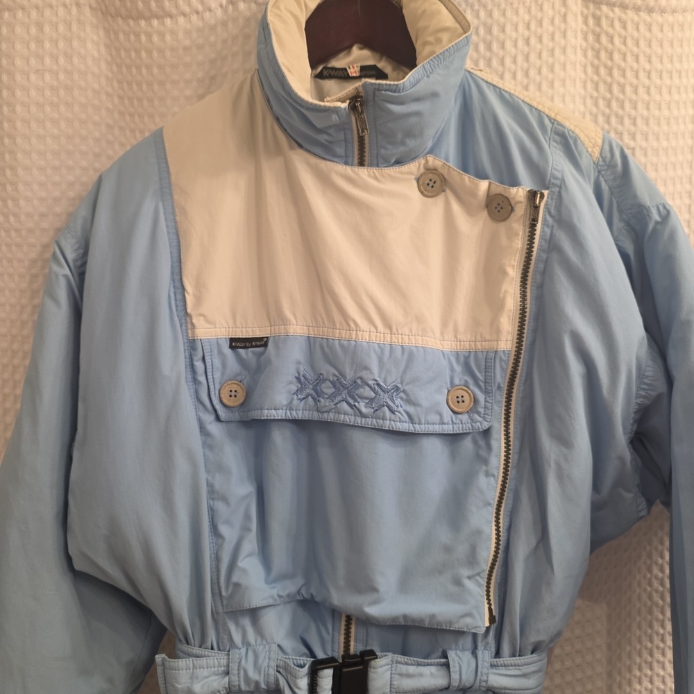 RARE 80's K-WAY Blue Vintage Made‎ In France International Ski Suit Jumpsuit